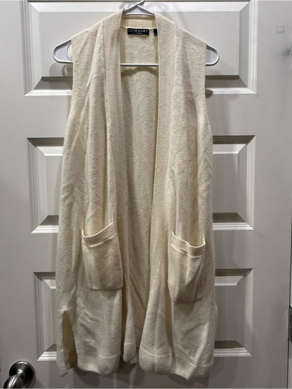 Lockhart Fine Cashmere Long open-front Vest or Duster - Ivory Color, Size M